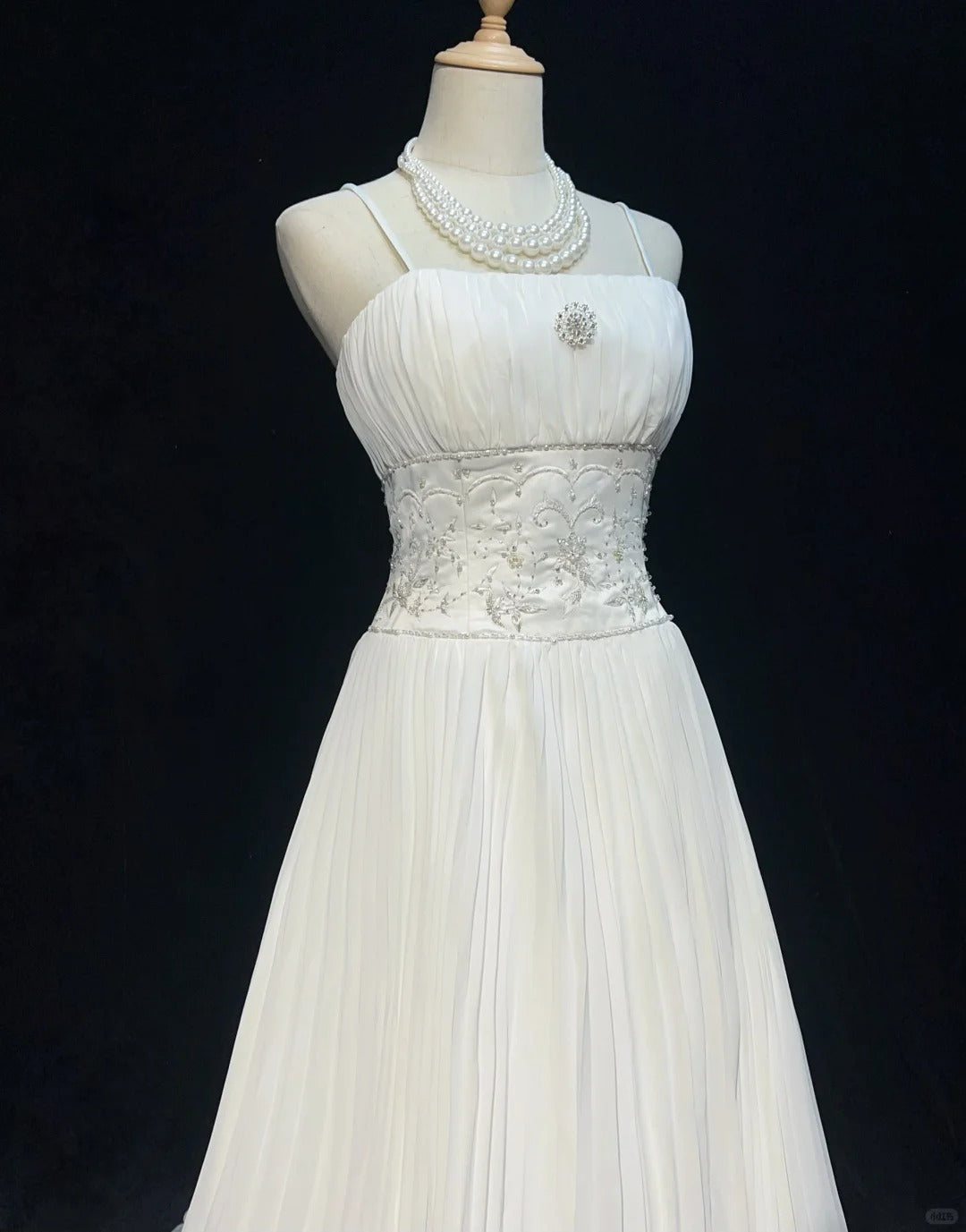 Vintage 90er Brautkleider A-Linie Spaghettiträger Chiffon Weiß Plissiert Sommergarten Langes Brautkleid N3830
