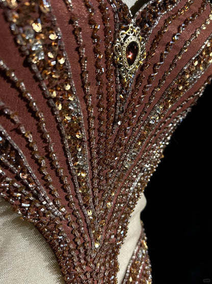 Vintage Prom Dresses 80s A Line Straps Brown Backless Chiffon Long With Beading Evening Formal Outfits RB5134