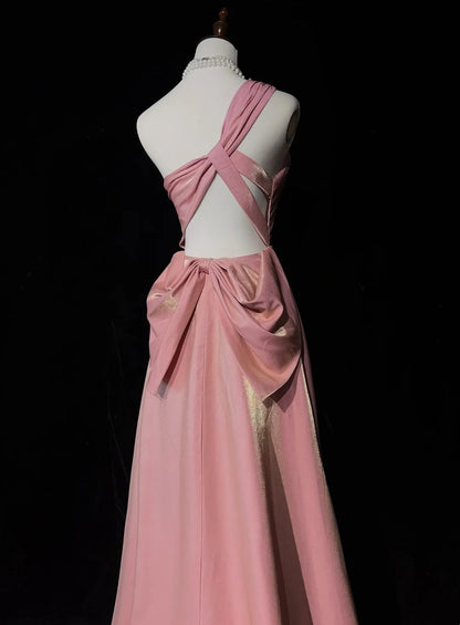 Vintage Ballkleider 1960er A-Linie One Shoulder Pink High Low Satin Ballkleid N3101