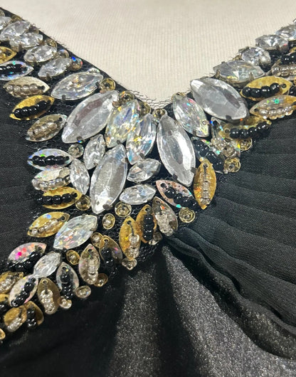 Robes de bal intemporelles ligne A, bretelles spaghetti, noires, longueur thé avec perles, tenues de soirée N3250