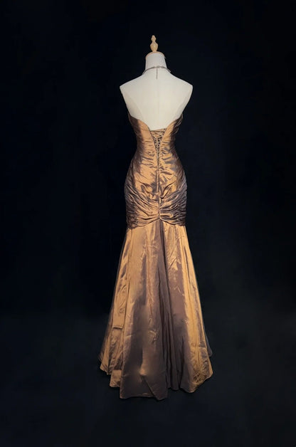 Vintage Prom Dresses Mermaid Strapless Sleeveless Taffeta 90s Long Formal Gown N2898