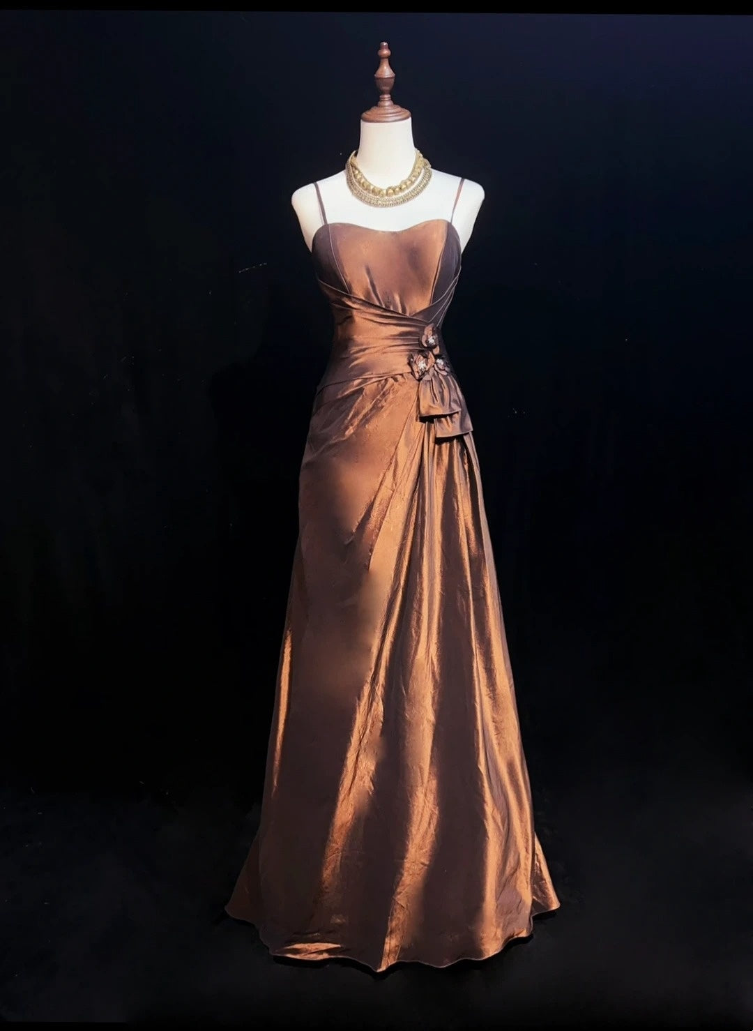 Robes de bal vintage sirène à fines bretelles marron satin années 80 longues tenues de soirée formelles N3876