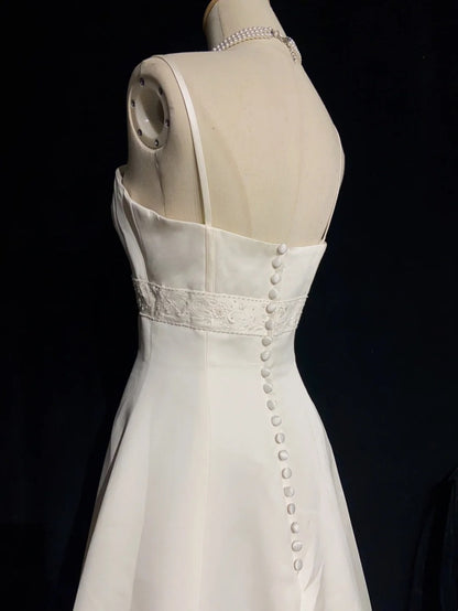 Zeitlose Hochzeitskleider Ballkleid Spaghettiträger Elfenbein mit Perlen Lang Brautkleid N3433