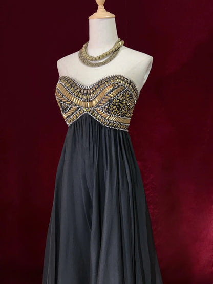 Bescheidene Ballkleider Inspo A-Linie Sweetheart Schwarz Chiffon Mit Perlen Für Damen Festliches Kleid N3215