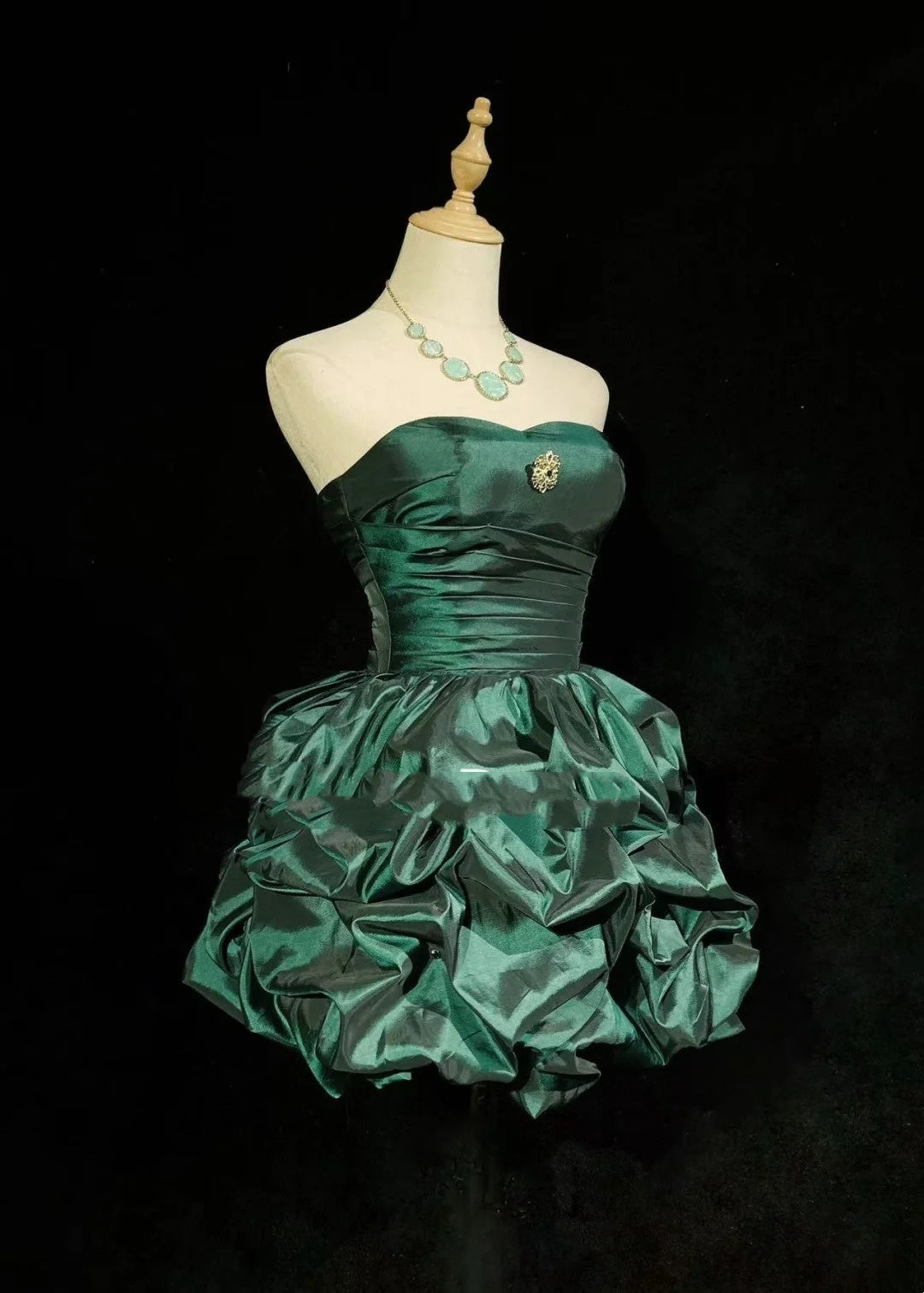 Robe de Bal Princesse Col Cœur Taffetas Vert Émeraude Foncée Robe de Soirée 18ème Anniversaire Robes de Bal de Rentrée N3805