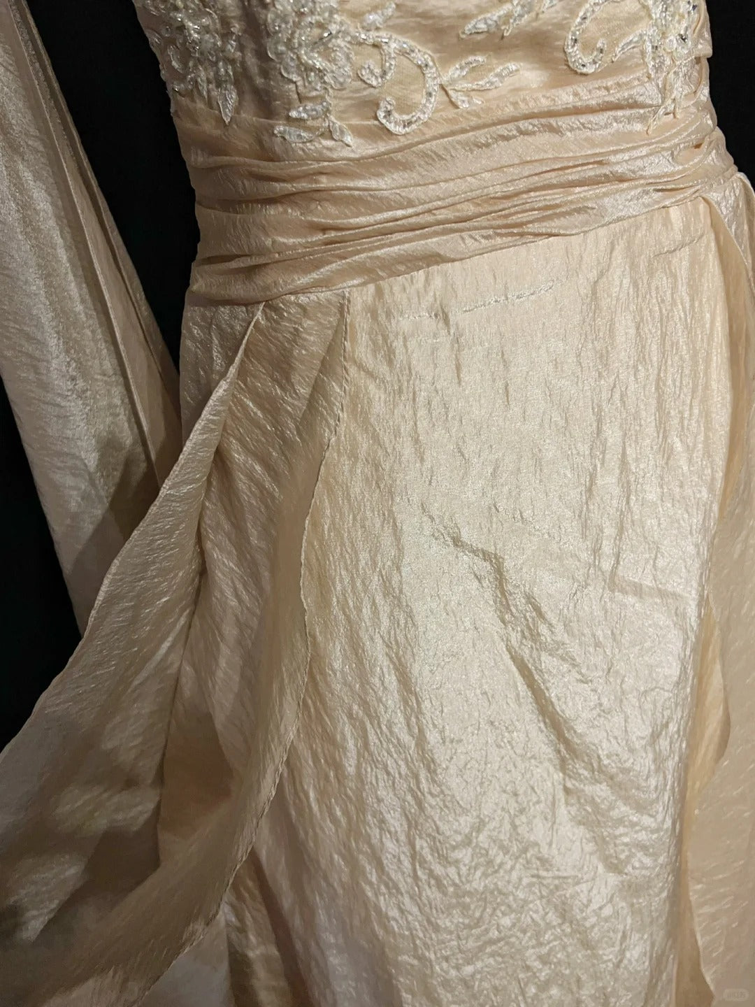 Vintage Abschlussballkleider A-Linie Spaghettiträger Champagner mit langen Ärmeln 90er Abendkleid N3001