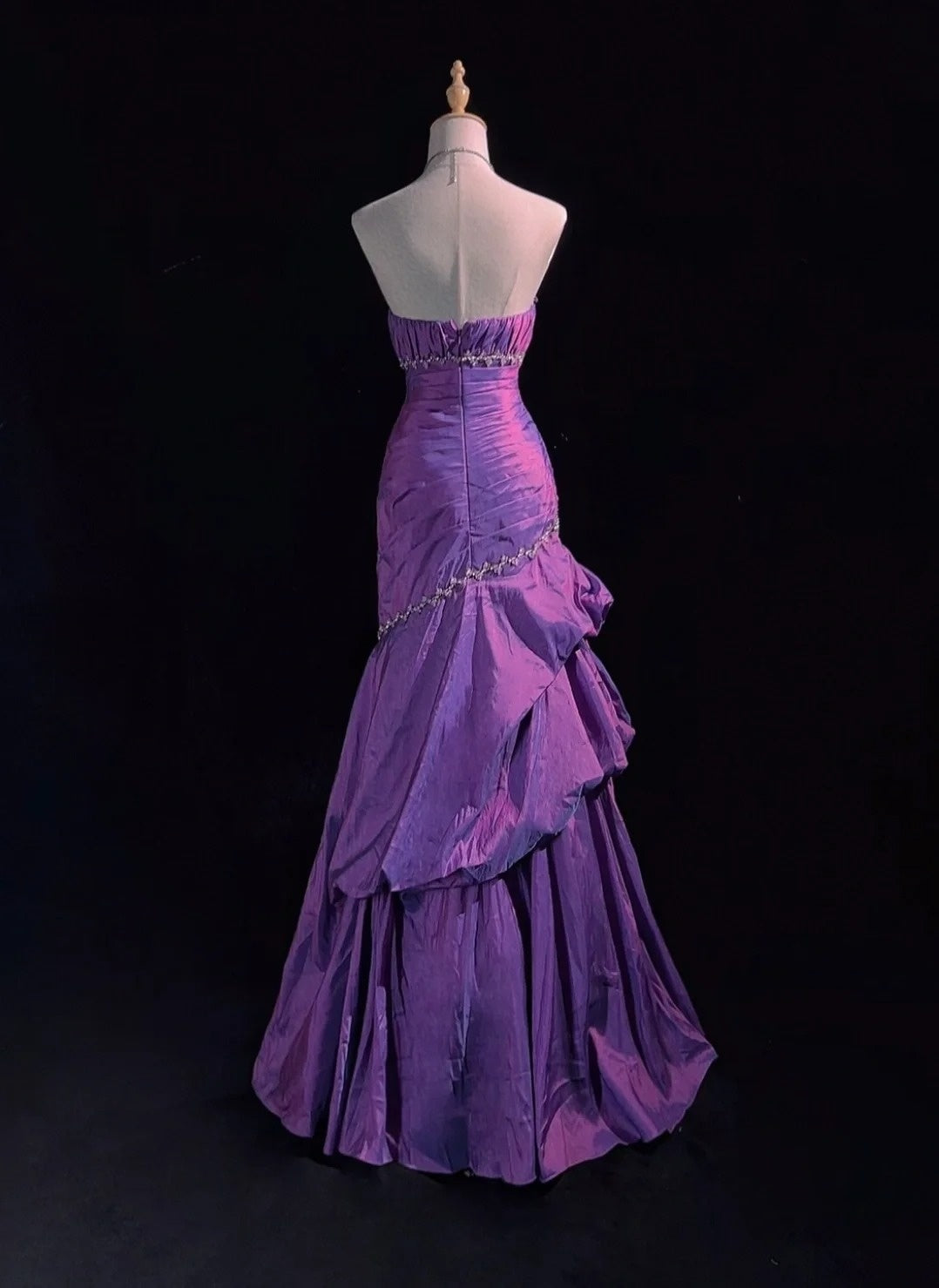 Robes de bal vintage sirène bustier en taffetas violet avec perles, longue robe de soirée années 80 N2625