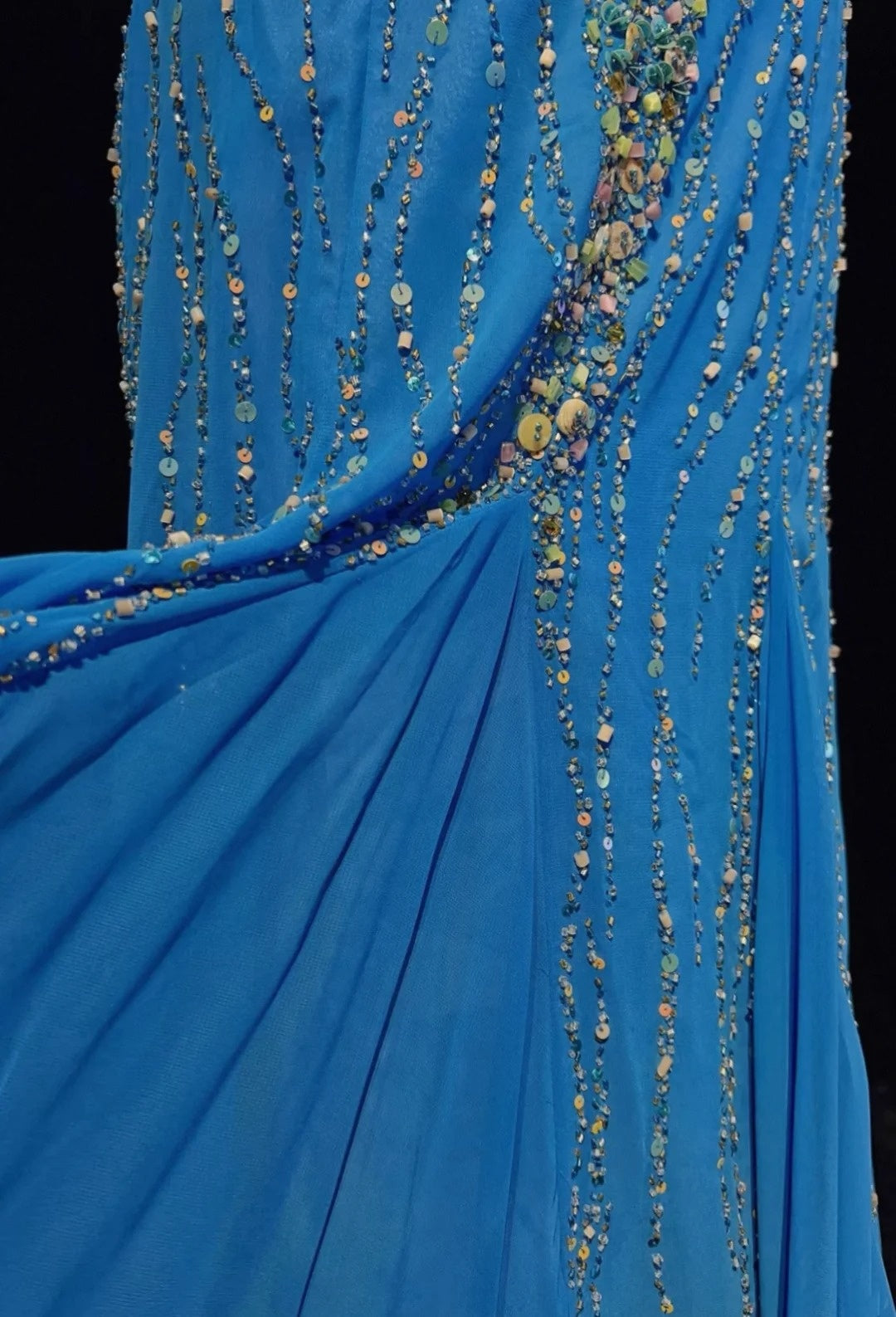 Vintage Prom Dresses Mermaid Halter Blue Chiffon With Beads Jewels Floor Length 80s Formal Gown N2582