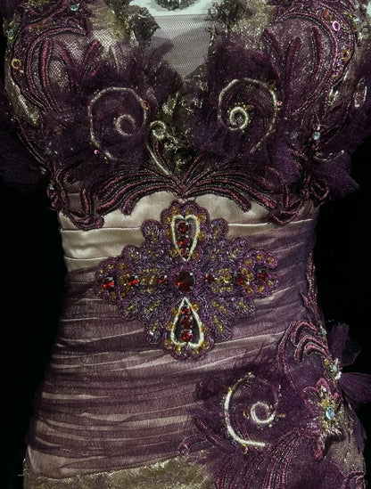 Robes de bal vintage sirène col en V dentelle dorée avec fleurs tenues de soirée formelles longues années 80 N3881
