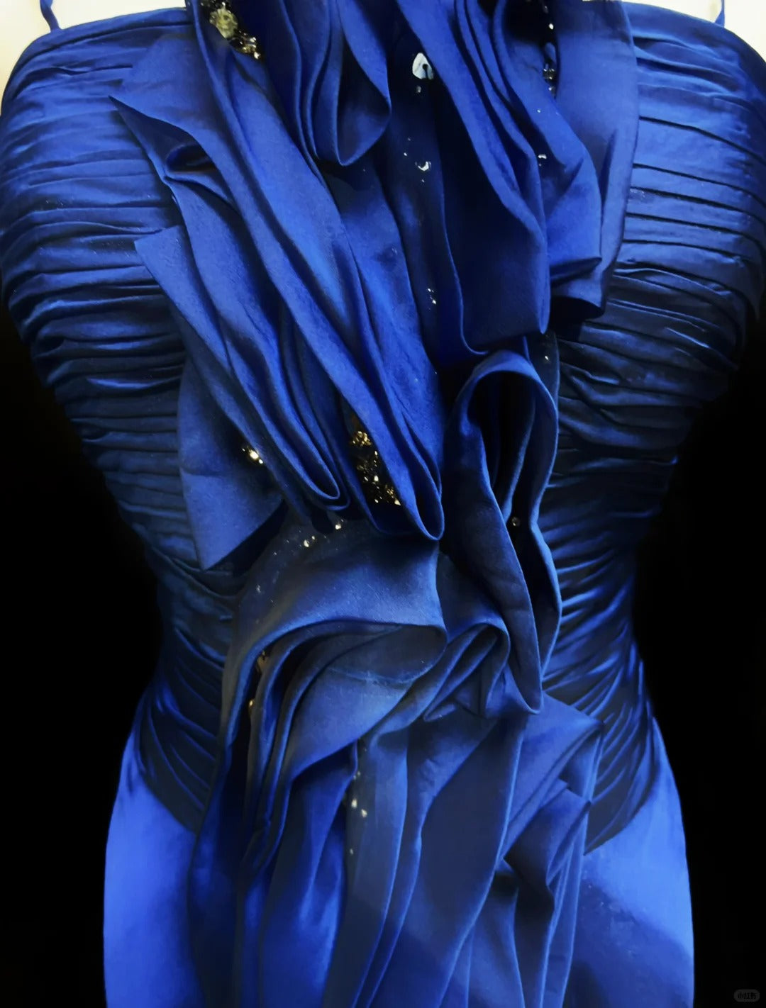 Inspiration Robes de bal vintage Sirène Bretelles fines Bleu roi Volants Années 80 Longue robe de soirée N2744