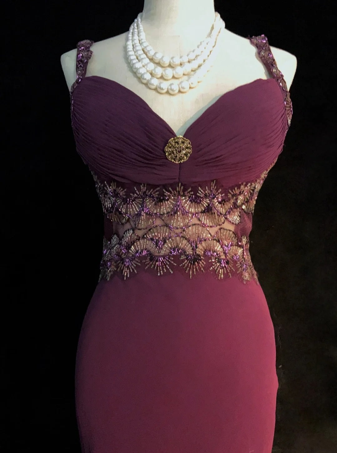 Inspiration Robes de bal vintage Sirène Bretelles spaghetti Violettes longues Années 1990 Avec perles Robes de soirée N3388