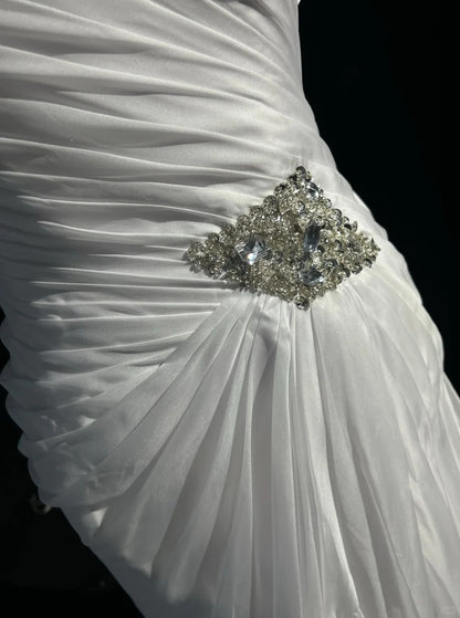 Robes de Mariée Intemporelles Sirène Dos Nu Chiffon Satin Blanc Avec Perles Longue Robe de Mariée N3474