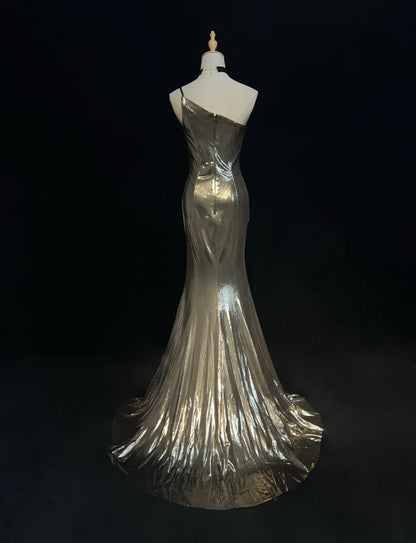 Belles robes de bal sirène asymétrique en satin avec corsage à volants longues tenues de soirée N3370