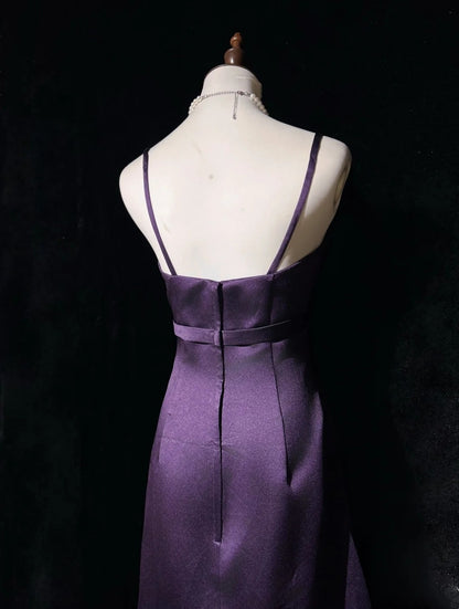 Einfache Abendkleider A-Linie Spaghettiträger Traube Teelänge Formelles Partykleid N2530