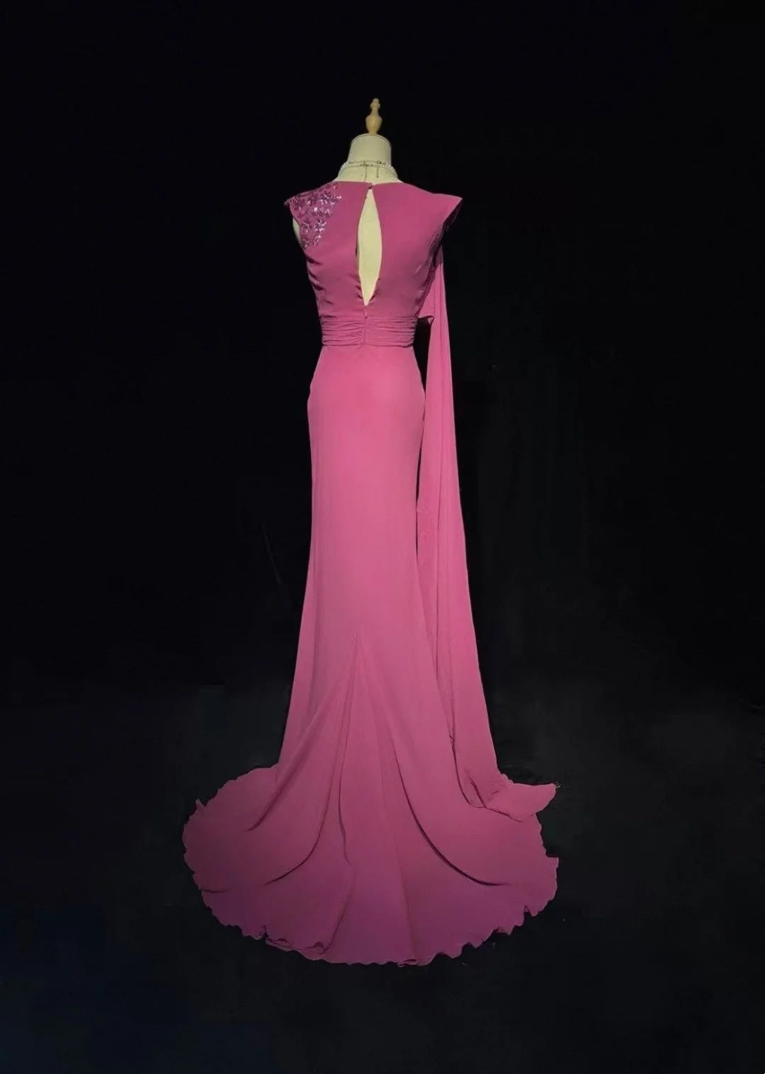 Vintage Ballkleider Meerjungfrau One-Shoulder Hot Pink Chiffon Ärmellos 1990er Lang Formelles Abendkleid N2638