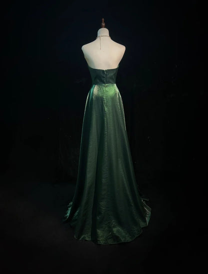 Robes de bal vintage en satin vert foncé en ligne chérie des années 1990 robe de soirée formelle N2656