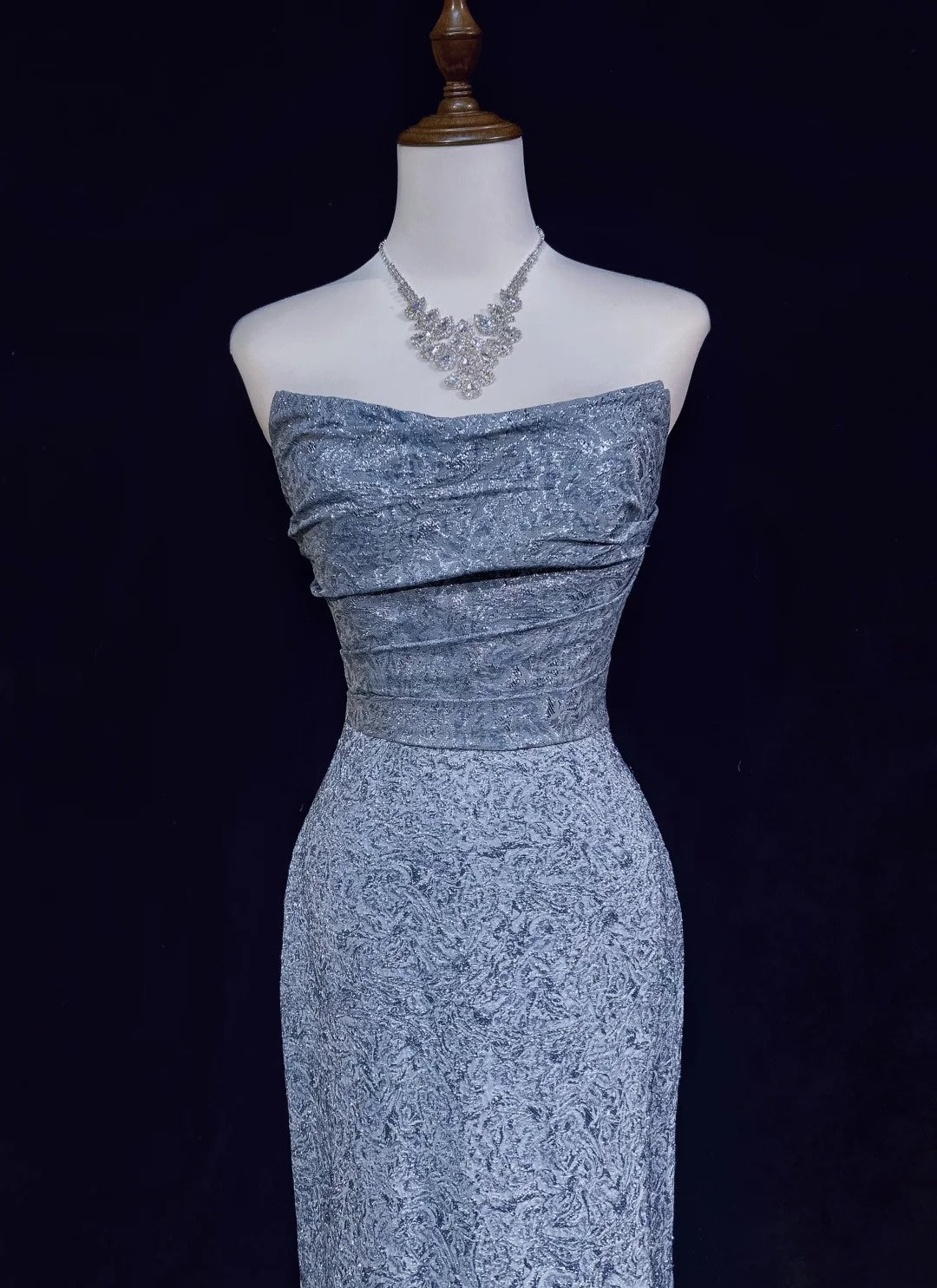 Robes de Bal Vintage Années 60 Sirène Bustier Bleu Pailleté Avec Robe de Bal Longue Volants N3097