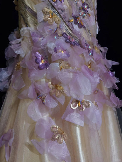 Robes de bal années 90 de rêve Sirène Asymétrique Lilas avec Fleurs 3D Tenues de soirée formelles N3802