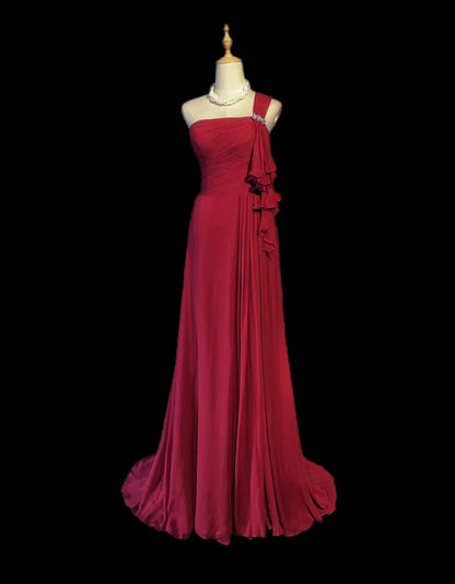Verträumte 90er Abschlussballkleider Meerjungfrau One Shoulder Rot mit plissiertem Abendoutfit N3845