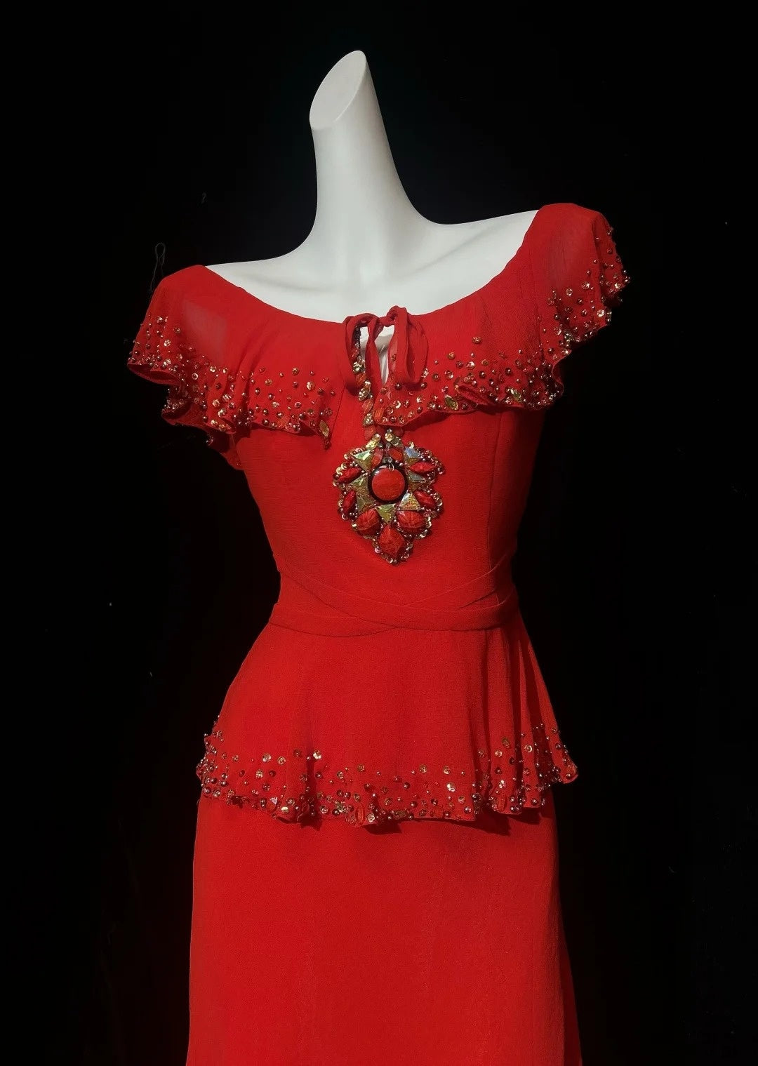 Vintage Prom Dresses 80s Sheath Scoop Red Chiffon Long With Beading Evening Formal Outfits RB5140