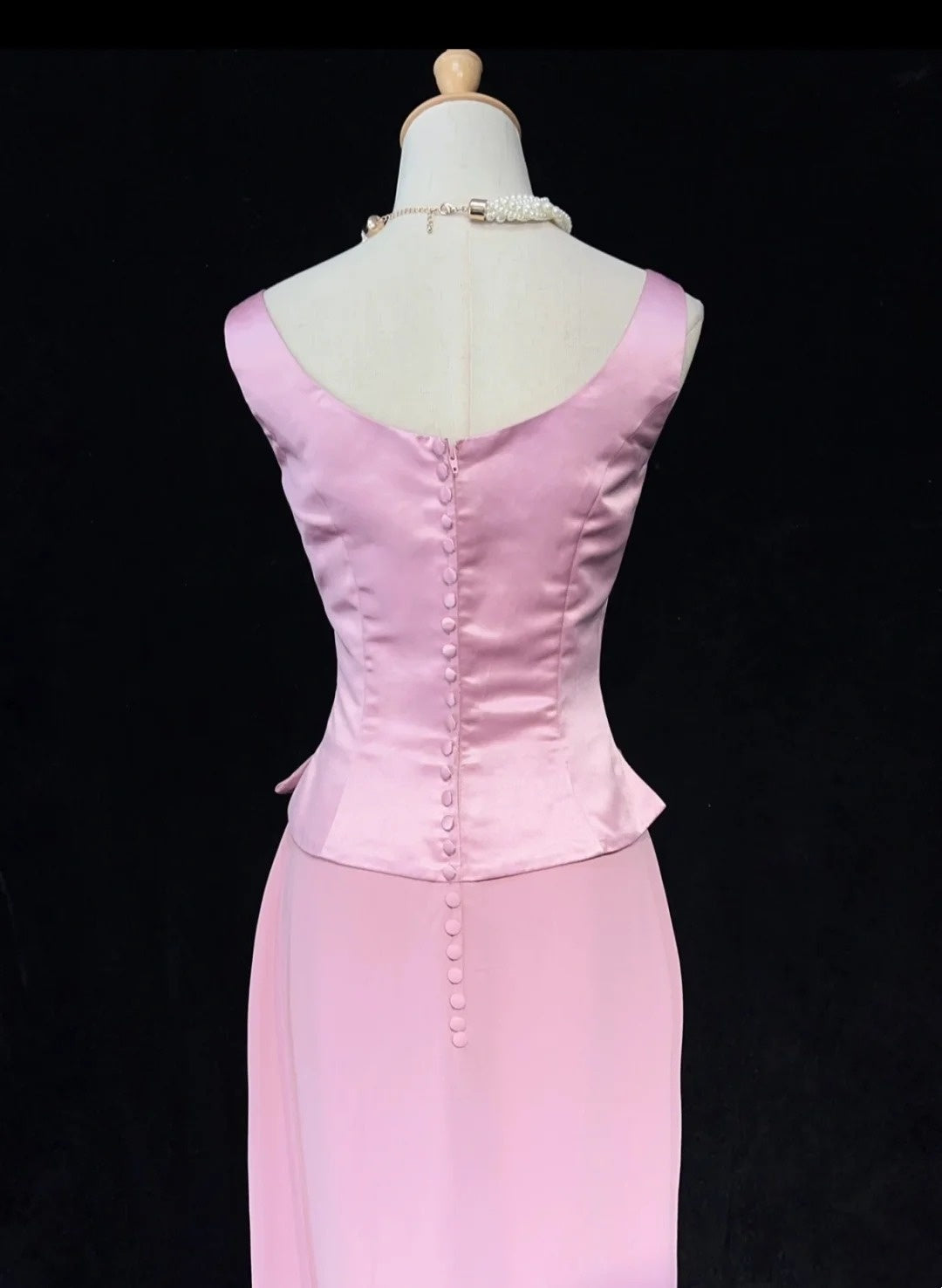 Vintage Prom Dresses A line Square Neck Pink Satin With Pearls 90s Long Formal Evening Gown N2662