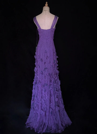 Robes de bal vintage sirène col en V mousseline de raisin avec perles tenues de soirée longues des années 80 N3884