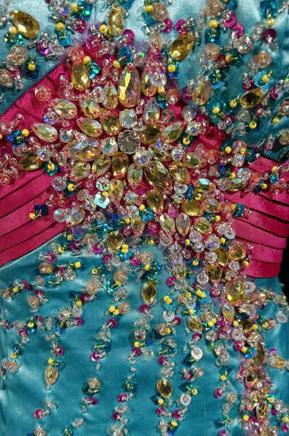 Robes de bal modestes d'inspiration sirène col en V bleu Tiffany avec perles pour femmes robe de soirée formelle N3240