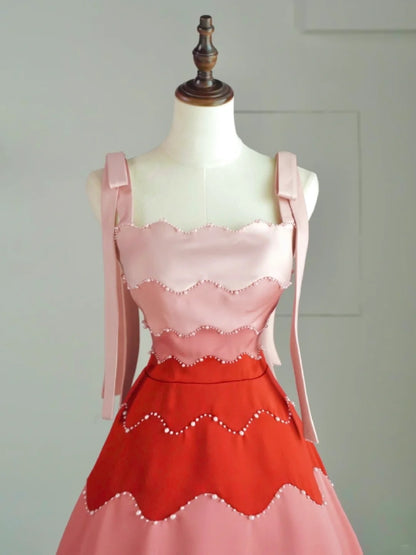 Langes, trägerloses Ballkleid aus rosa Satin – modisches und ästhetisches Kleid für Schulabschlussfeiern und Partys (Modell N681)