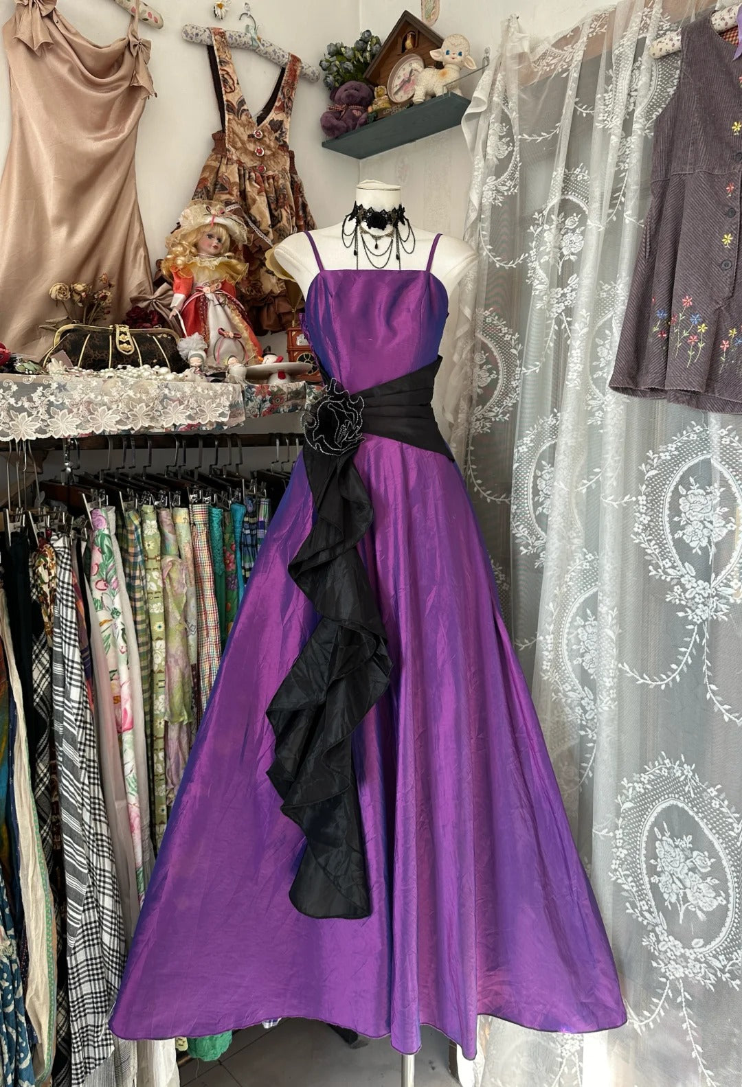 Charming A Line Spaghetti Strap Grape With Cape Long Prom Dresses Evening Outfits Formal Dress N1081