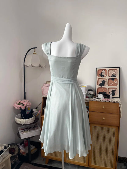 Vintage A Line Square Neck Chiffon Knee Length 16th Birthday Homecoming Dress Graduation Outfit RB6789