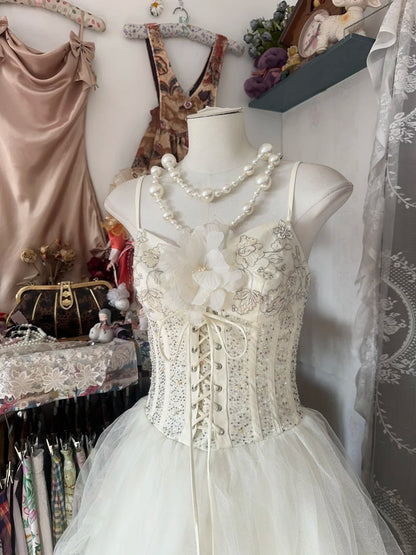 Vintage-Abendkleider, ästhetisches Ballkleid aus weißem Tüll, inspirierendes formelles Partykleid N1990