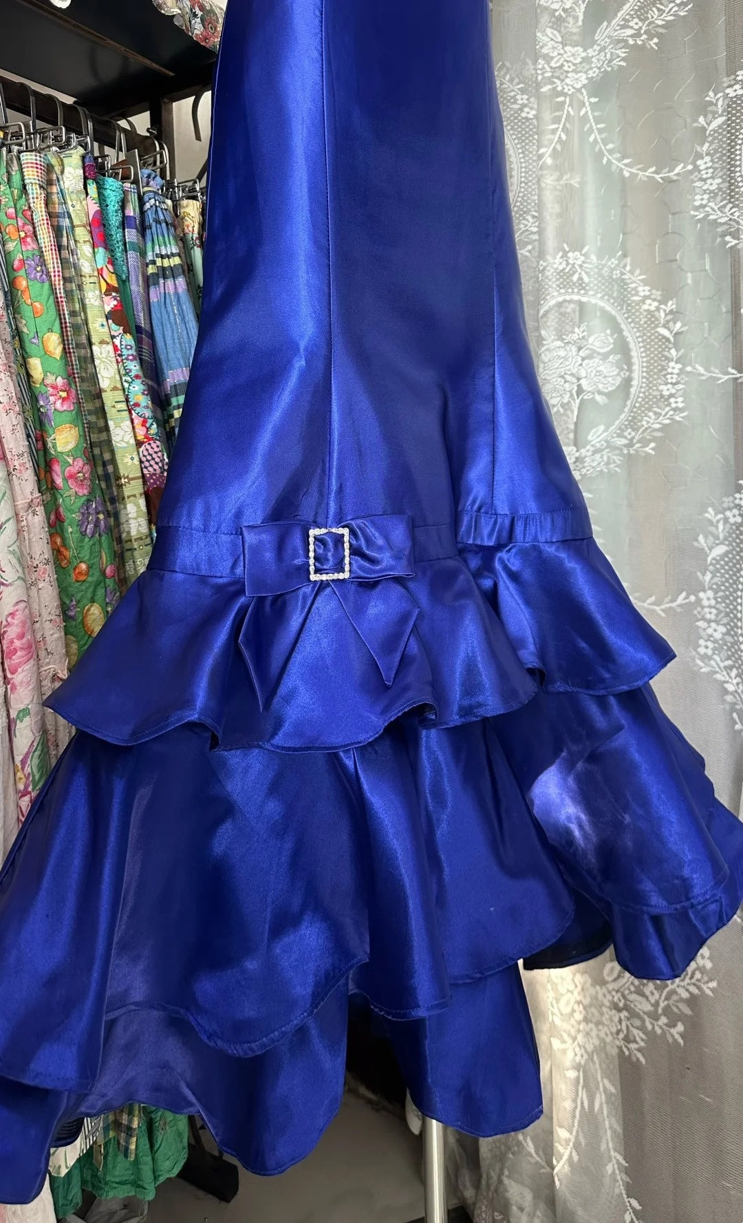 Vintage Meerjungfrauen-Abendkleid aus den 2000er Jahren, trägerlos, königsblau, ärmellos, aus Satin, für Damen und Mädchen, N660