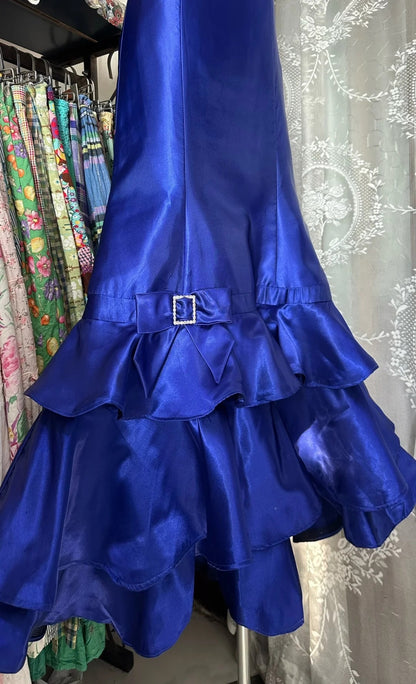 Vintage Meerjungfrauen-Abendkleid aus den 2000er Jahren, trägerlos, königsblau, ärmellos, aus Satin, für Damen und Mädchen, N660