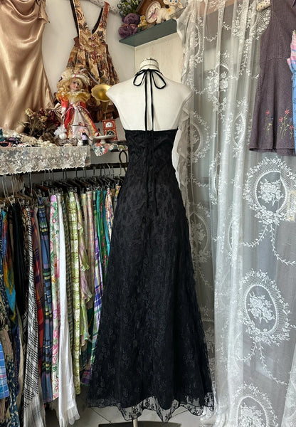 Robes de bal élégantes sirène licou noir sans manches en dentelle longues tenues de soirée formelles N3747