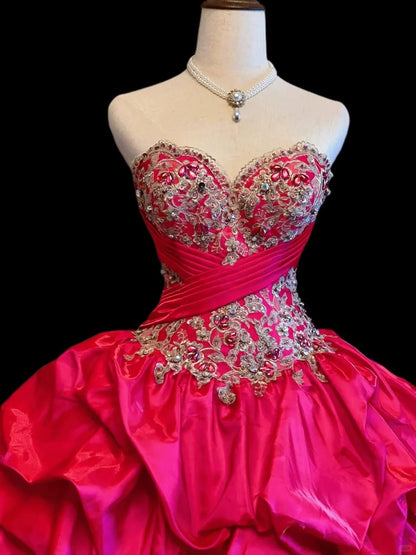 Princess Ball Gown Sweetheart Hot Pink With Layered Tiered Long Sweet 16 Dresses Seventeen Quince Dress RB4027