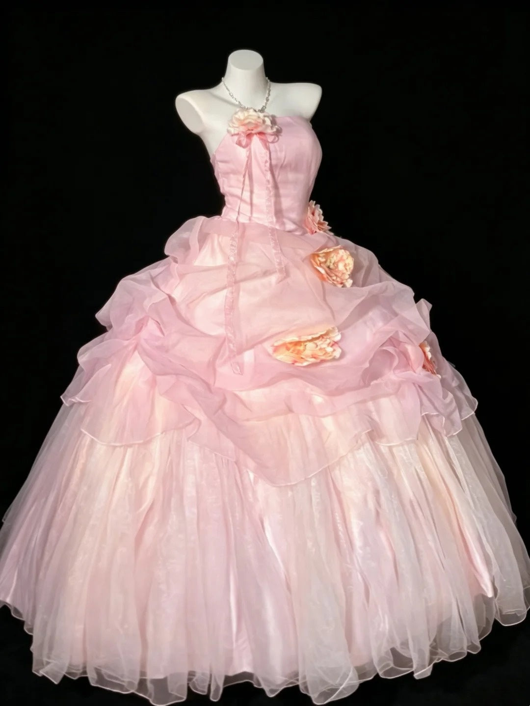 Prinzessinnen Ballkleid Trägerlos Pink Quince Kleid Tüll Lang Süß 15 16 Quinceanera Kleider Vestido de princesa RB4466