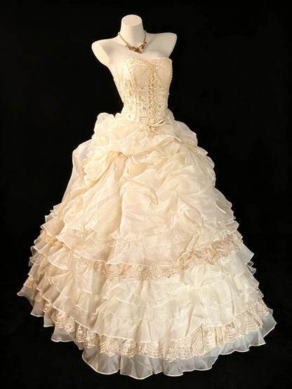 Sweet Ball Gown Strapless Tulle Yellow Tiered Sweet 16 Dresses Quinceanera Dress Long 15 Vestidos De Fiesta N4213
