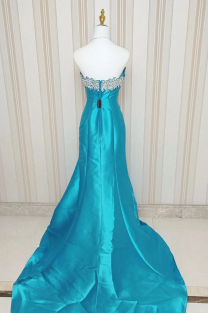 Élégante robe sirène bustier bleue avec perles pour 18e anniversaire, tenue de soirée formelle pour le bal N4185