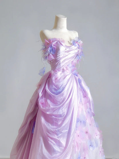 Robe de bal intemporelle bustier en tulle fleuri lilas, inspiration robe de soirée N399