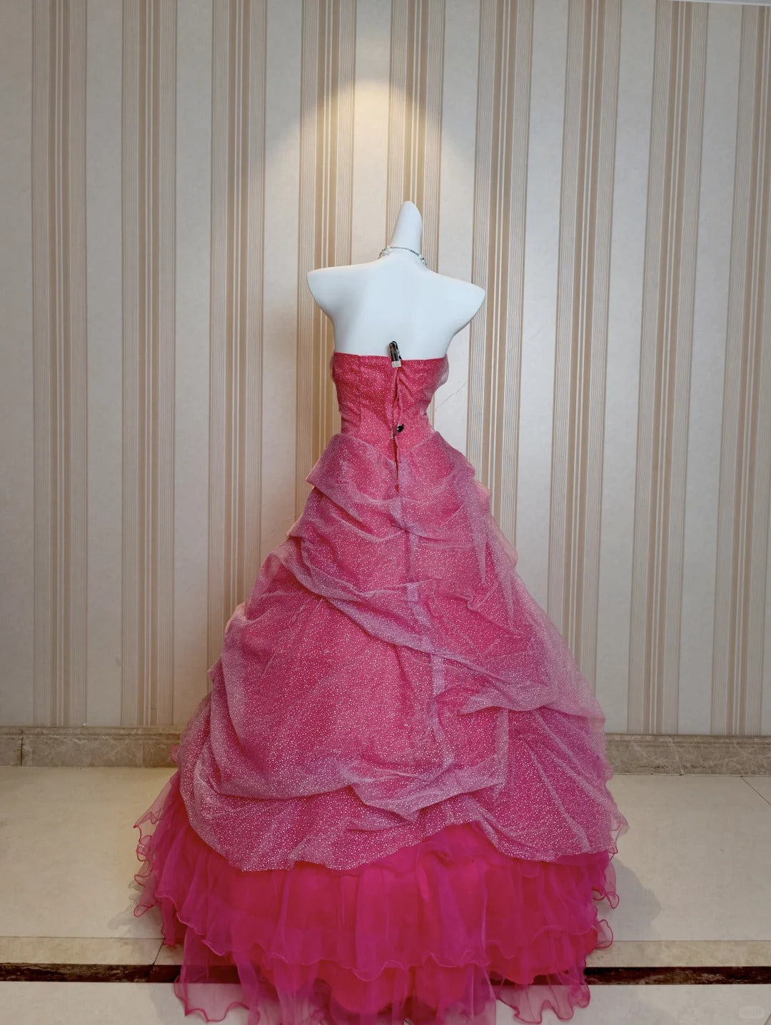 Sweet Ball Gown Strapless Tulle Pink Tiered Sweet 16 Dresses Quinceanera Dress Long 15 Vestidos De Fiesta N4211