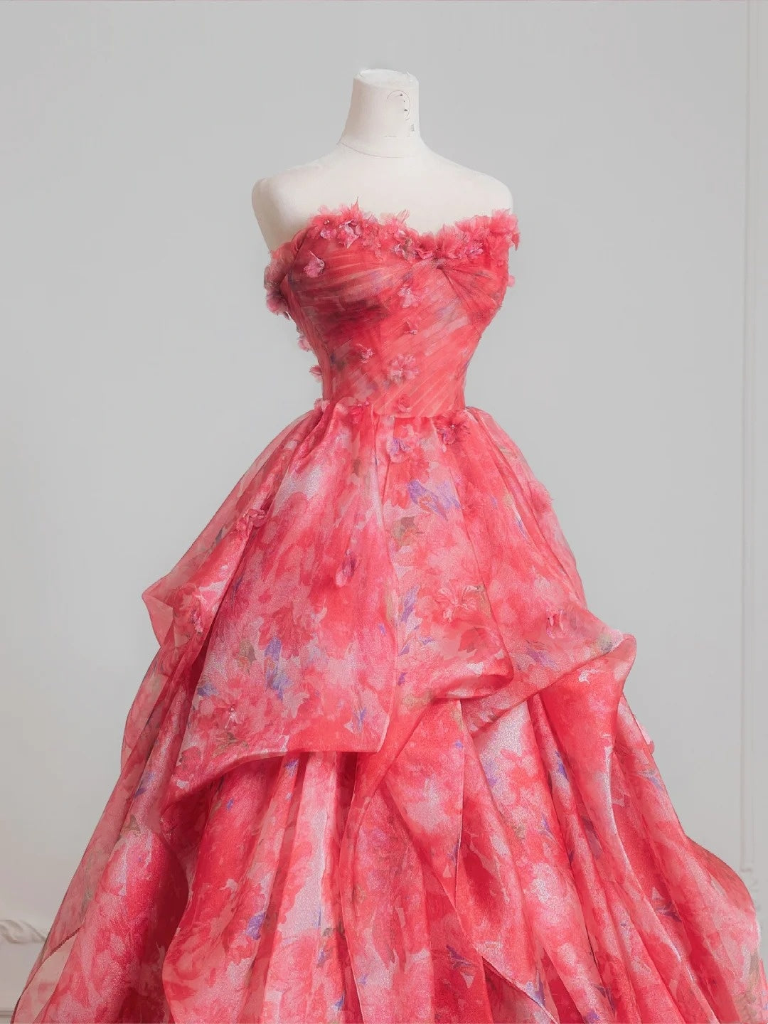 Süßes Ballkleid, herzförmig, rosa, geblümt, Chiffon, langes formelles Abendkleid, formelles Geburtstagskleid, Ballkleid N727