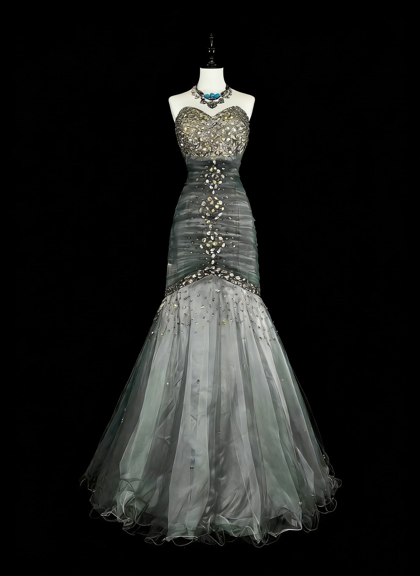Vintage Ballkleider Ästhetik 1950er Jahre Retro Meerjungfrau Herz-Ausschnitt Grau Langes Partykleid N2022