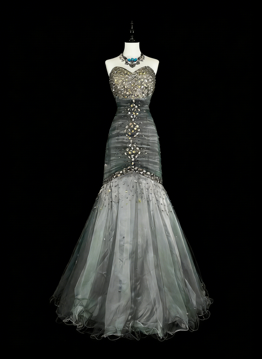 Vintage Prom Dresses Aesthetic 1950s Retro Mermaid Sweetheart Grey Long Party Dress N2022