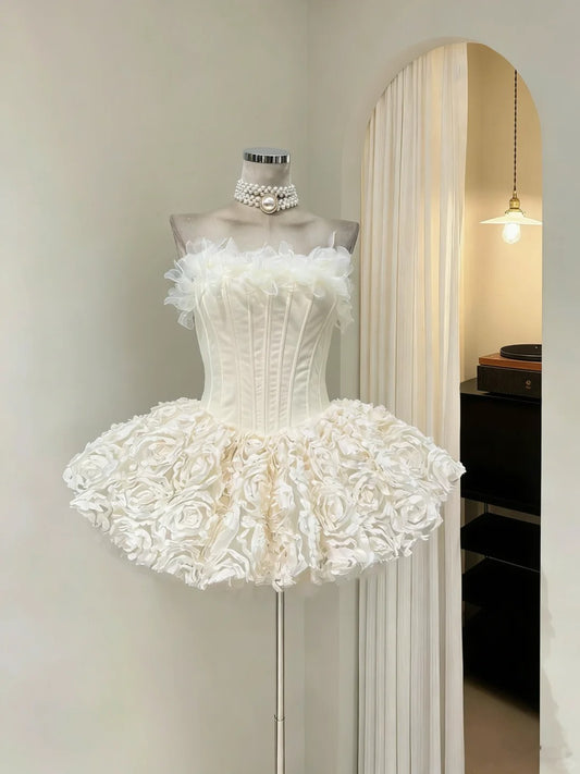 Modest Ball Gown Strapless White Short Mini Senior Inspo 16th Birthday Outfits Homecoming Dresses RB3965