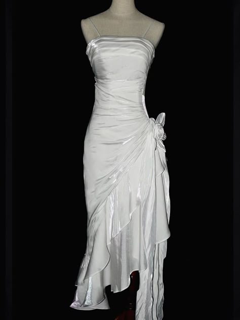 White Vintage Floral Mermaid Wedding Dress Asymmetrical Hem Prom Gown AB985