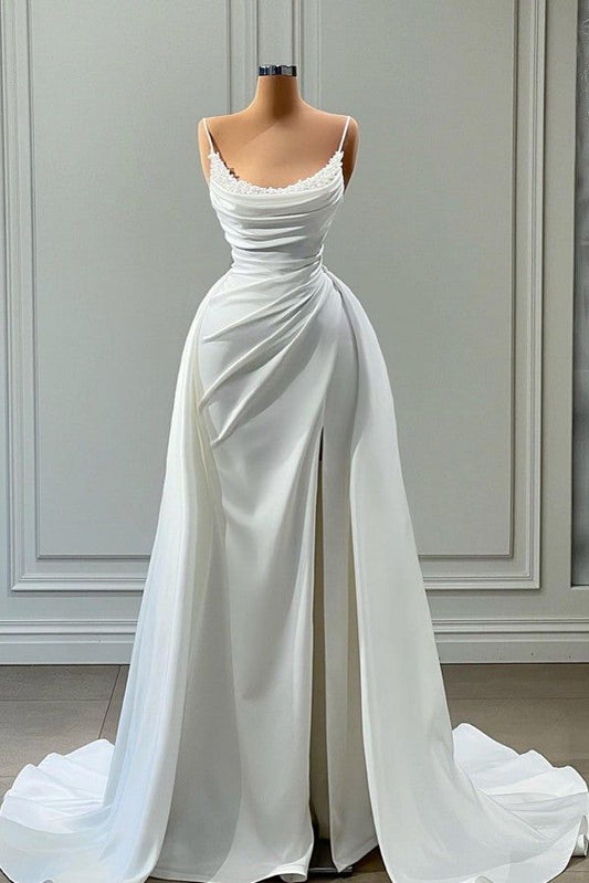 Mermaid Spaghetti Strap Floor-length Sleeveless High Split With Side Train Prom Dress AB984