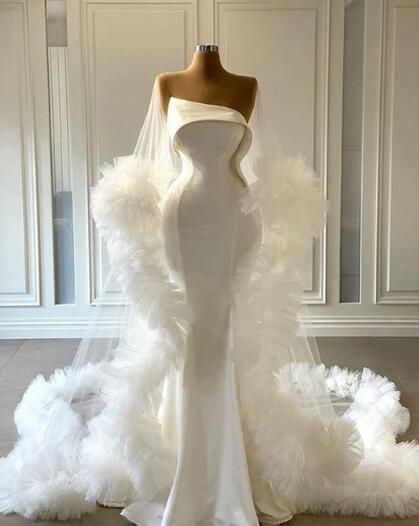 White prom dresses, ruffle prom dresses, white evening dresses, mermaid prom dress AB964