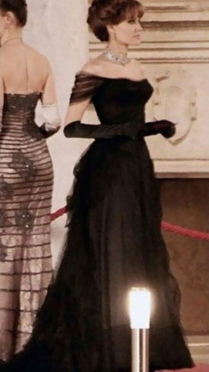Vintage Ballkleid, schwarz, Geburtstagskleid, schulterfrei, Abiballkleid, Partykleid N1856