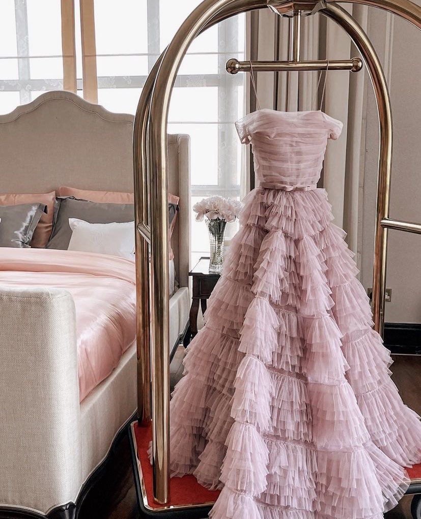 Robe de bal féérique bustier rose à volants en tulle, longue robe de soirée pour les 15-16 ans (AB1752)