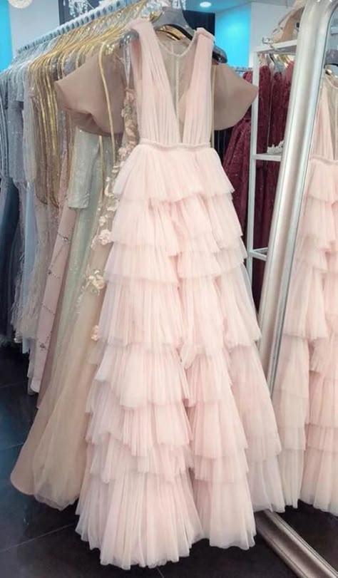 Robe de bal longue rose en tulle, col en V, coupe trapèze, idéale pour les 15 et 16 ans (AB1753)